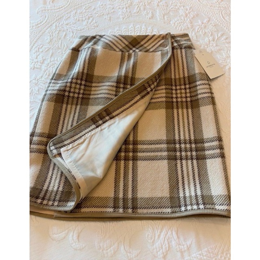 Liz Claiborne Lizsport Plaid Wool Blend Wrap Mini Skirt Scottish Moors Tan 10 - Picture 13 of 14